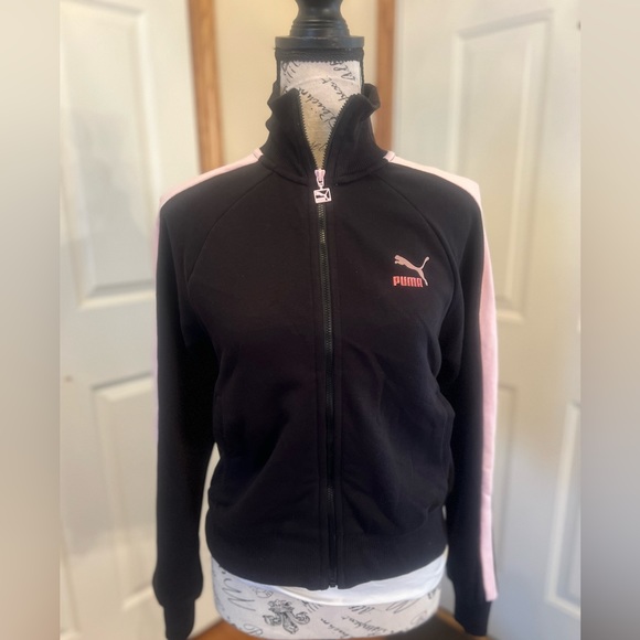 Puma zip up crop jacket black pink size xs - Picture 1 of 12